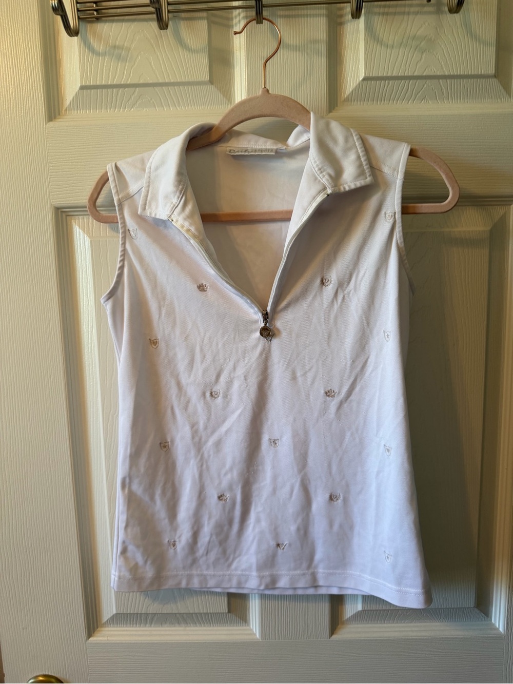 Sleeveless Zip Polo Top - White